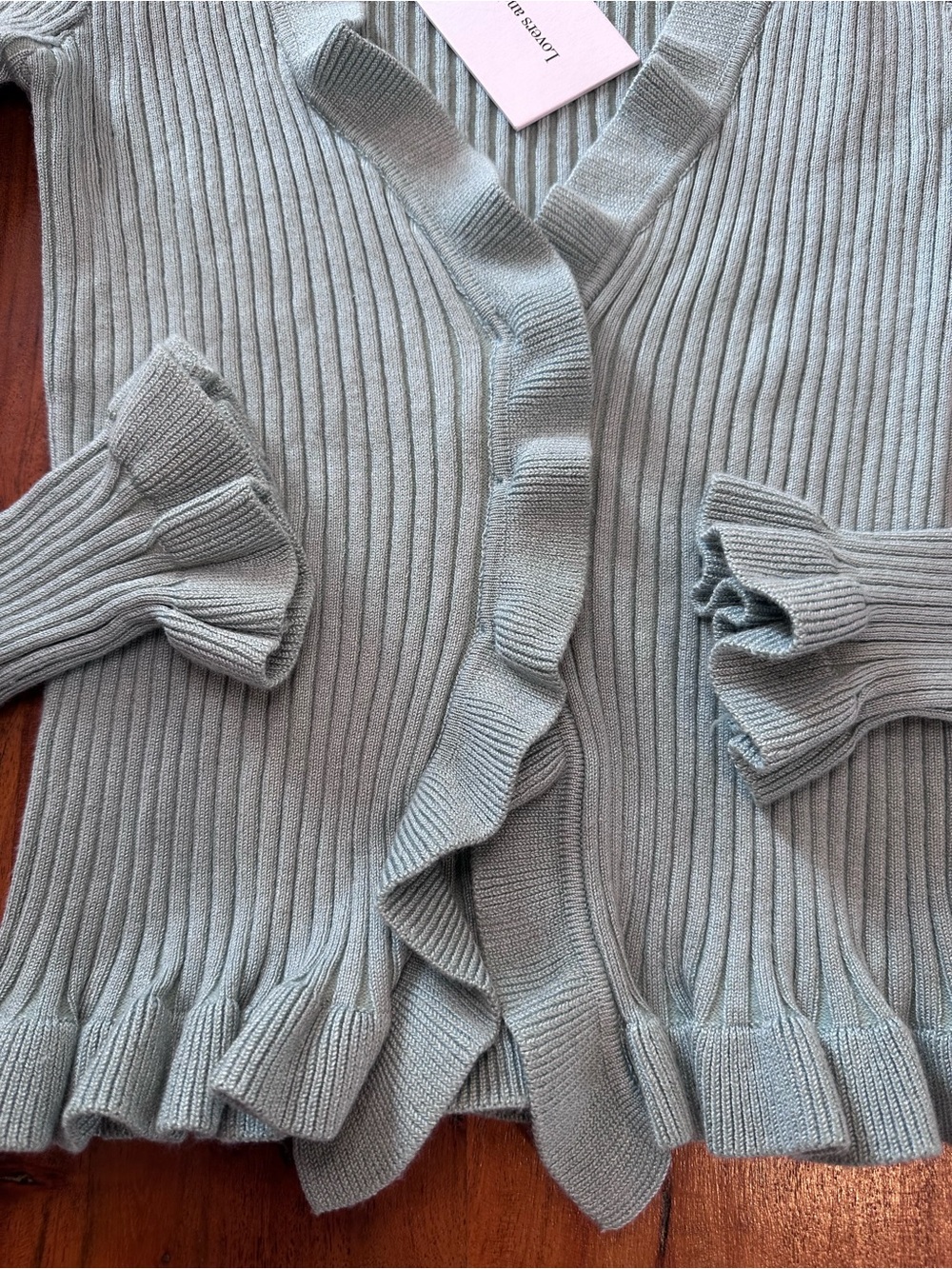 Lovers + Friends Light Blue Ruffle-Trim Ribbed Cardigan - Picture 4 of 5